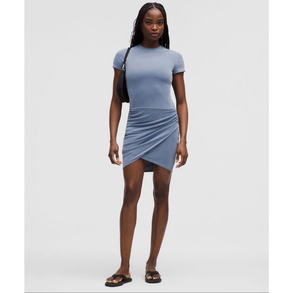 Lululemon Drapey Softstreme Wrap-Skirt T-Shirt Dress Washed Denim NWT L